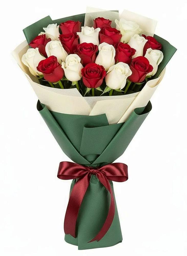 Букет Микс из красных и белых роз в Боровихе
