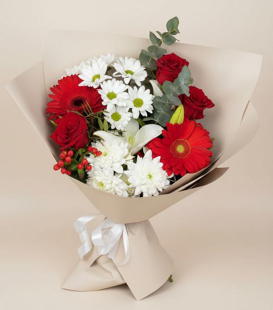 Букет цветов из: Розы, Хризантемы, Герберы и Лилии в Боровихе