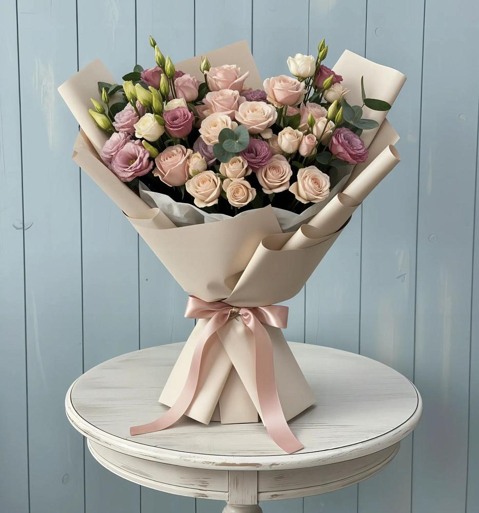 Букет цветов из: Розы и Лизиантусы в Боровихе