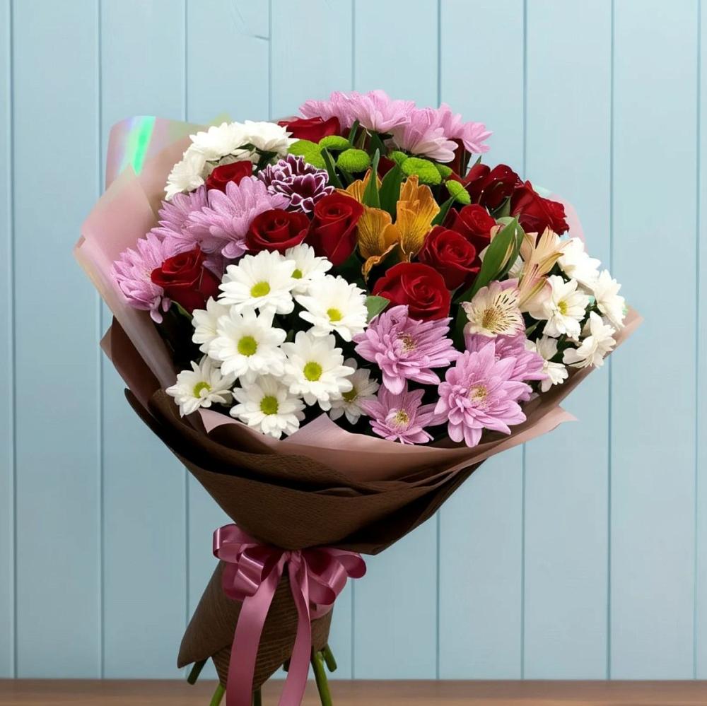 Букет цветов из: Розы, Хризантемы и Альстромерии в Боровихе