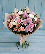 Букет цветов из:  Хризантемы, Розы и Альстромерии в Боровихе