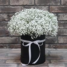 Цветочная композиция из Гипсофила в шляпной коробке в Боровихе